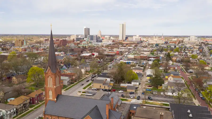 Aerial,View,Over,The,Urban,City,Center,Skyline,In,Fort