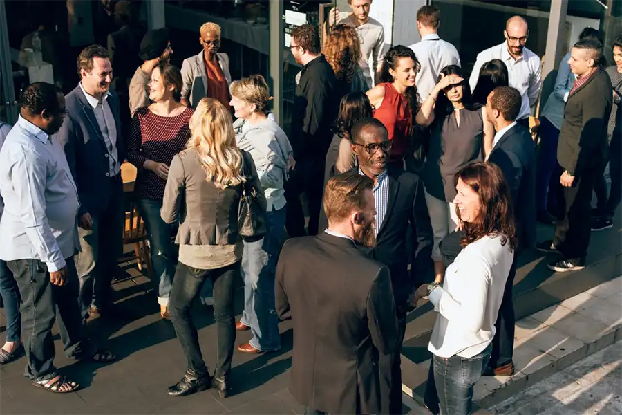 Diverse,People,Mingle,In,Business,Social,Event,Outdoors.,Diverse,Group